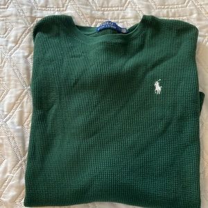 Hunter green large men’s waffle polo shirt